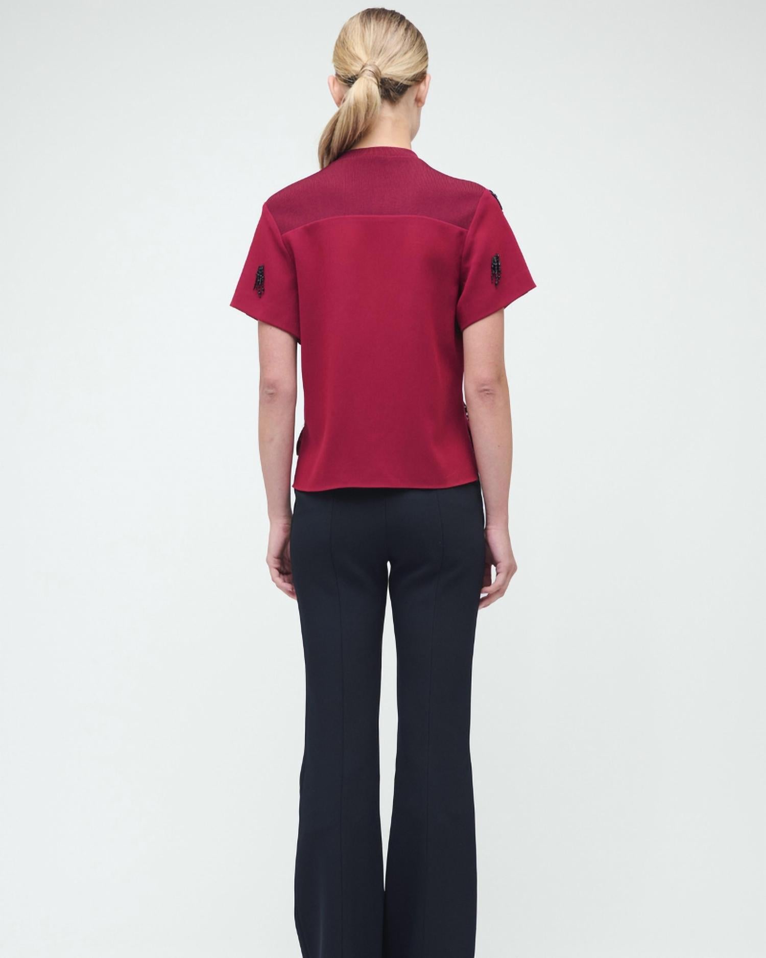 SIMKHAI Abelia Embellished Top in oxblood - women's t-shirt - alternate view