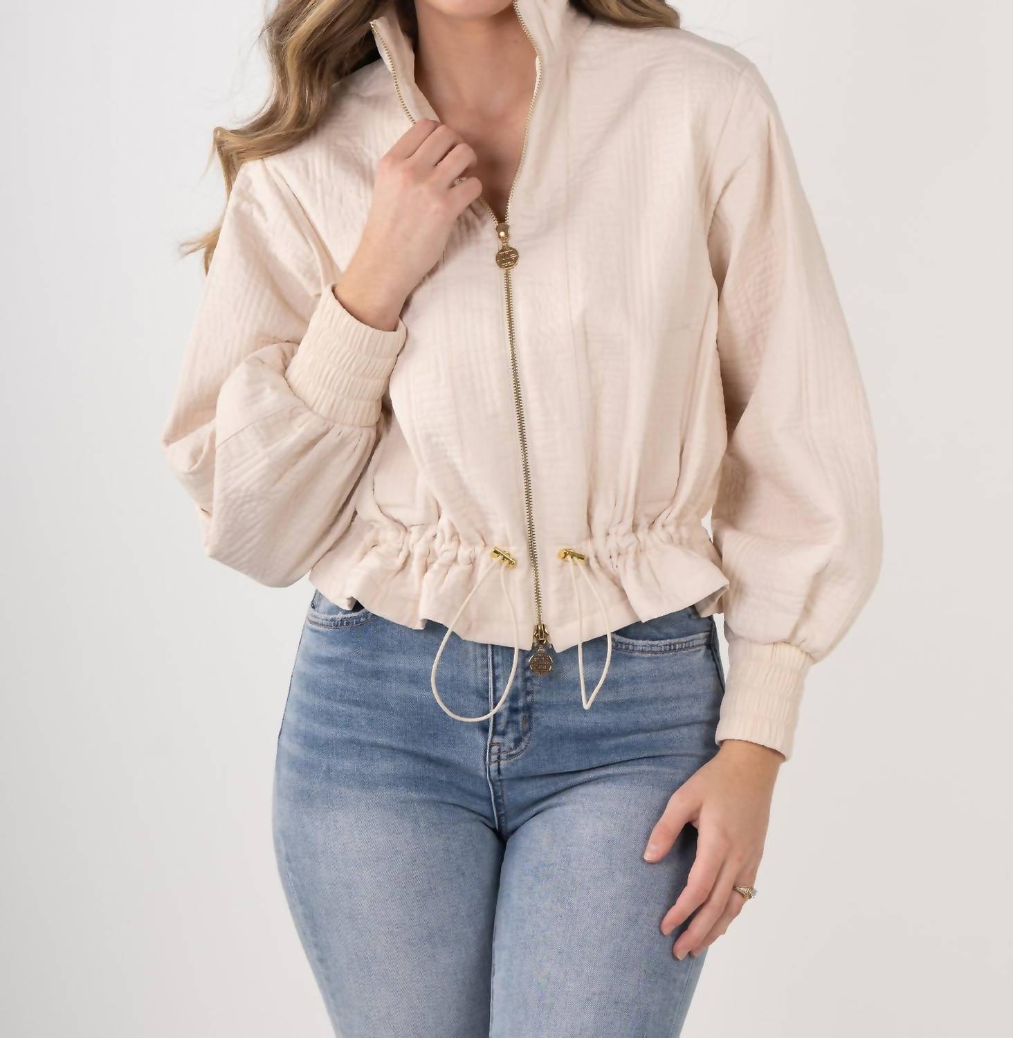 Emily McCarthy Bailey Bomber Jacket in sandshell - women's jacket