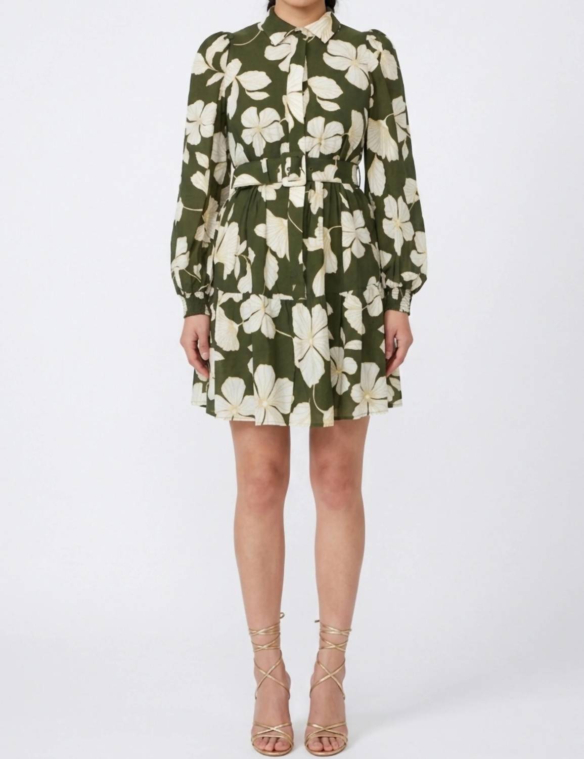 Laundry By Shelli Segal - Floral Print Long Sleeve Button Down Belted Dress