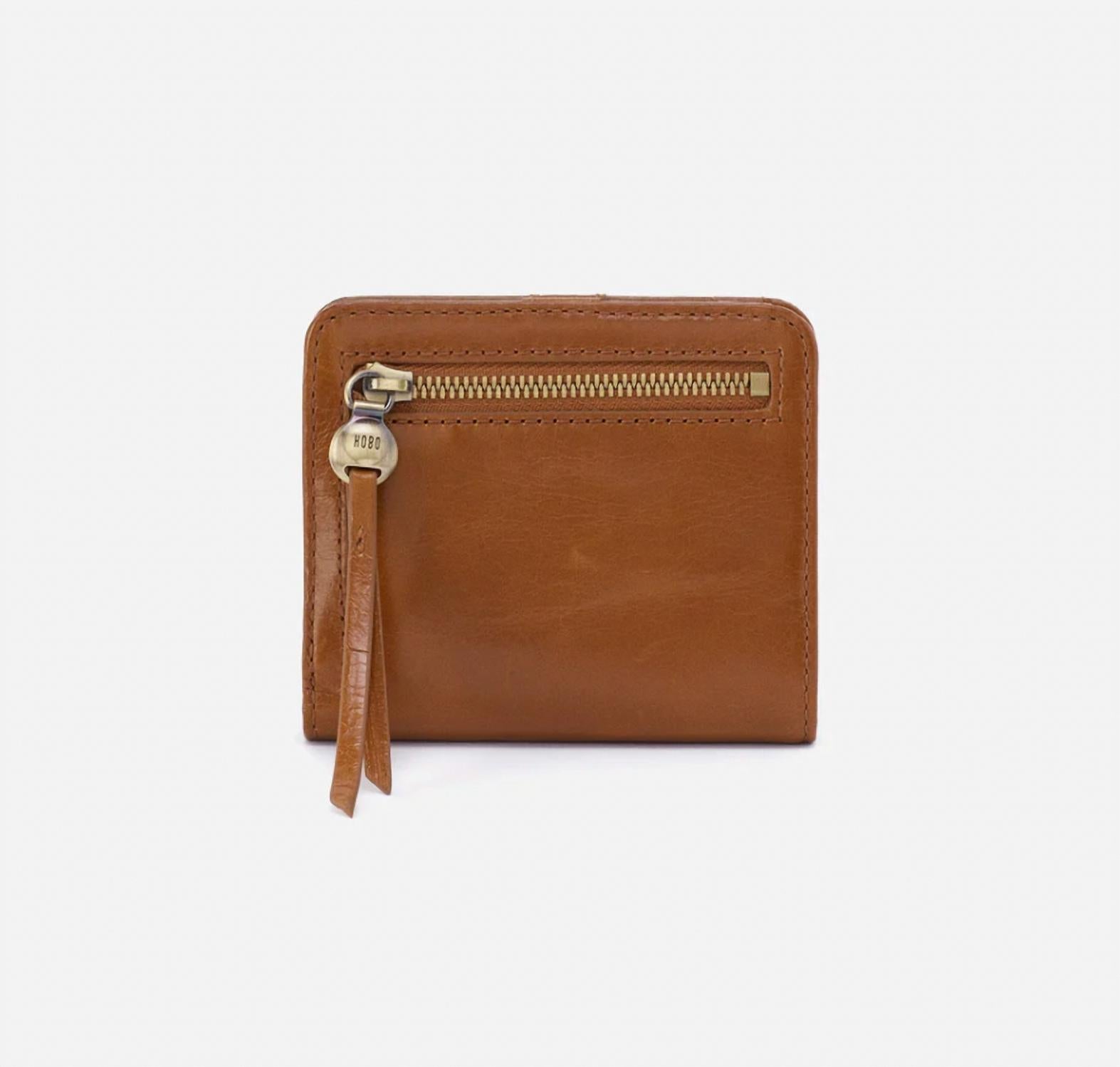 HOBO Women's Max Mini Bifold Card Holder in truffle - women's accessory - detail view