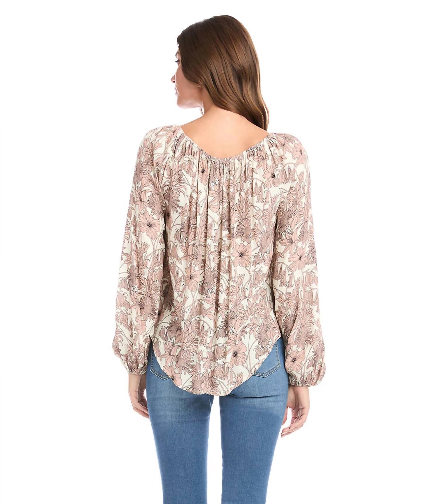 Karen Kane - Falon Floral Print Blouson Sleeve Peasant Top