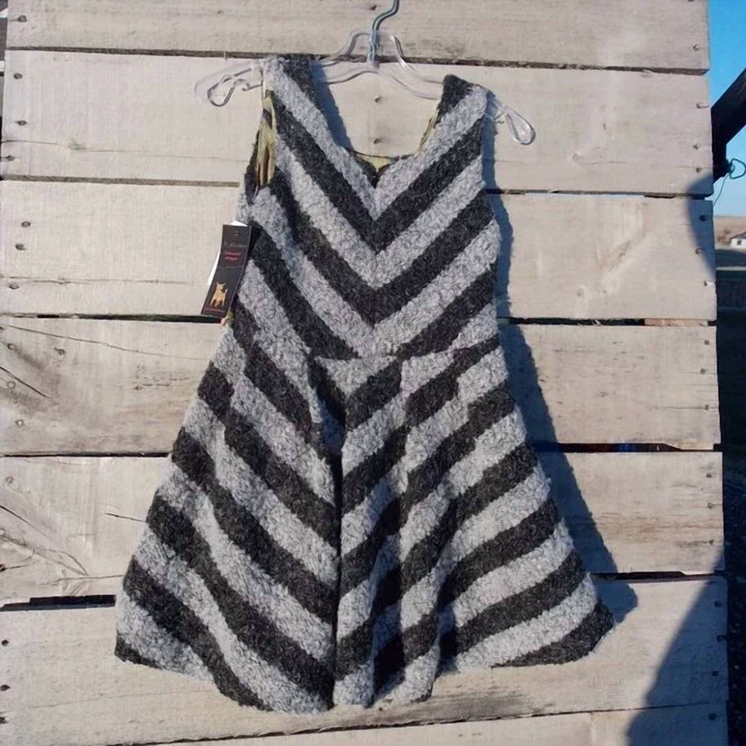 La Miniatura Kids Striped Zipper Detail Sweater Dress in black gray neon - kids' dress