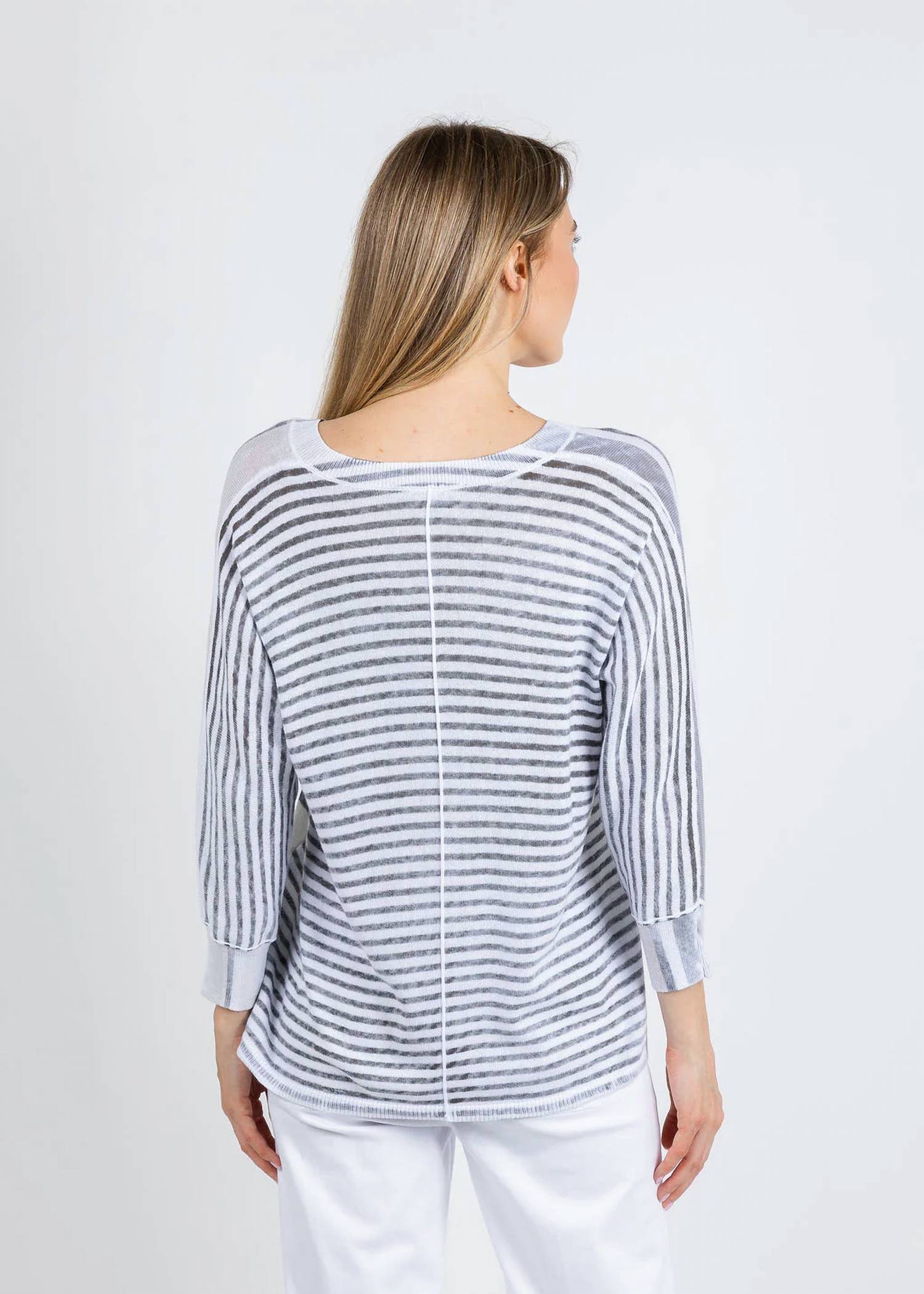Elliott Lauren - Blocked Off Printed Stripe V-neck Top
