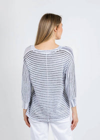 Elliott Lauren - Blocked Off Printed Stripe V-neck Top