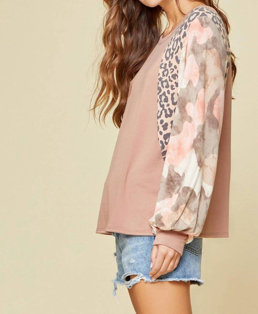 Andree By Unit - Mixed Print Balloon Sleeve Top