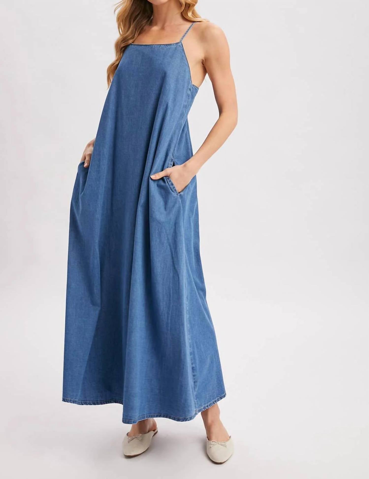 Bluivy - Denim Chambray Open Back Maxi Dress