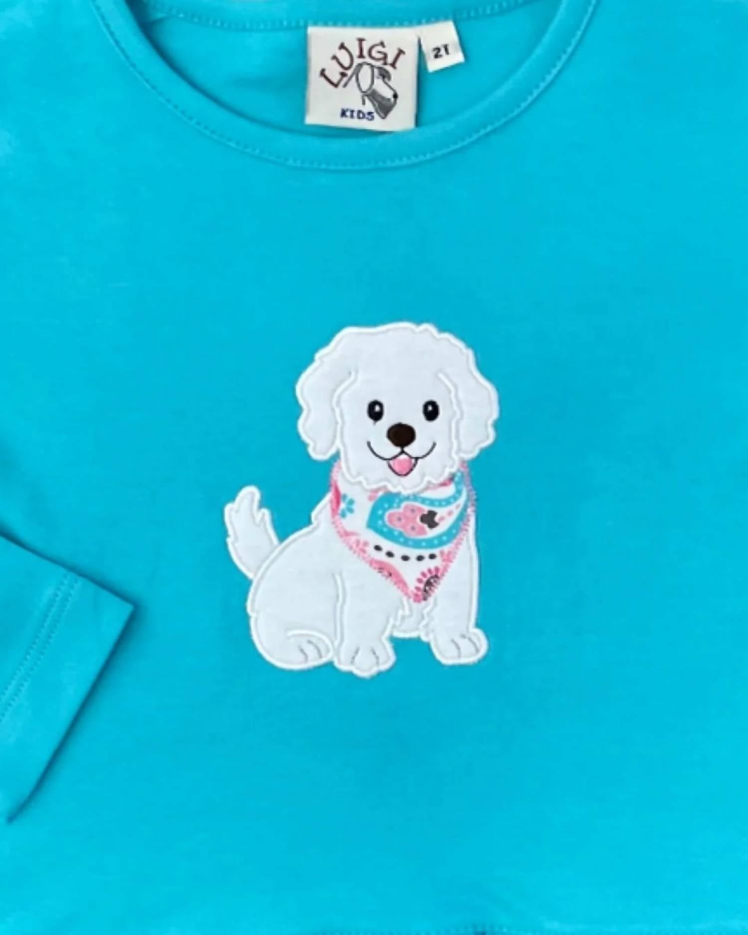 Luigi Kids - Girl's Dog With bandana Applique Ruffle Bottom Tee