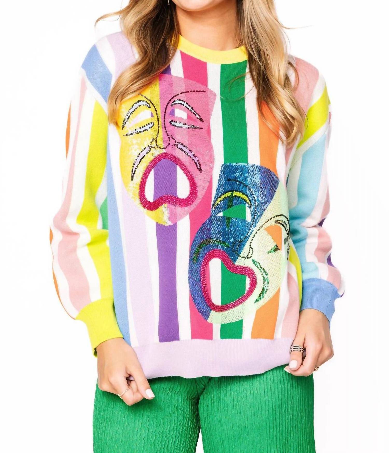 QUEEN OF SPARKLES Stripe Mask Sweater in rainbow - women's sweater