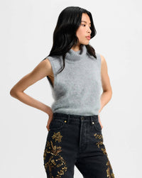 Veronica Beard Mazzy Brushed Cashmere Sleeveless Sweater in heather grey - women's sweater - alternate view