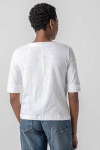 Lilla P - Loose Knit Slub Split Neck Tee
