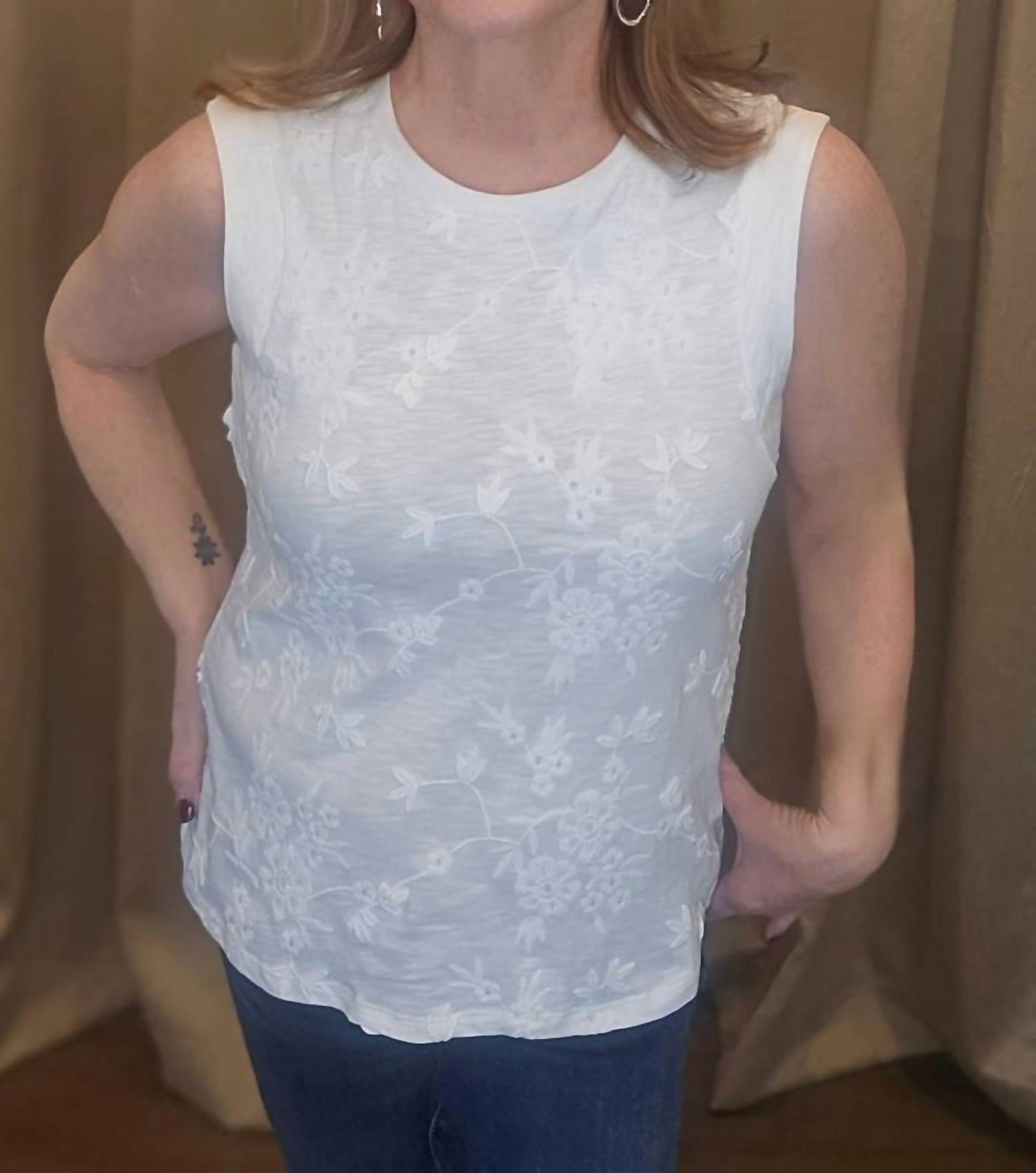 Charlie B - Sleeveless Embroidered Top