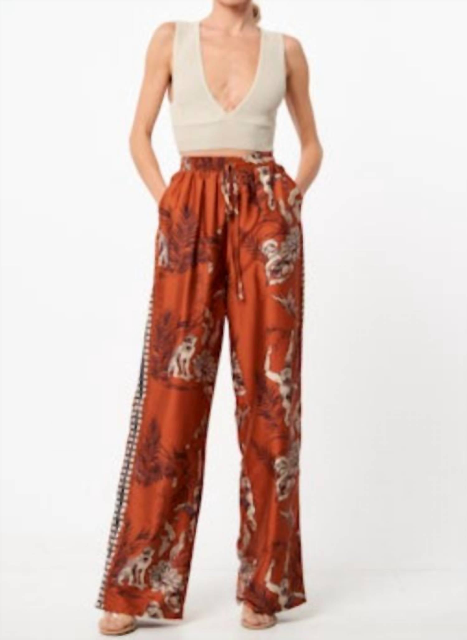 Ciebon - Satin Monkey Print Pants