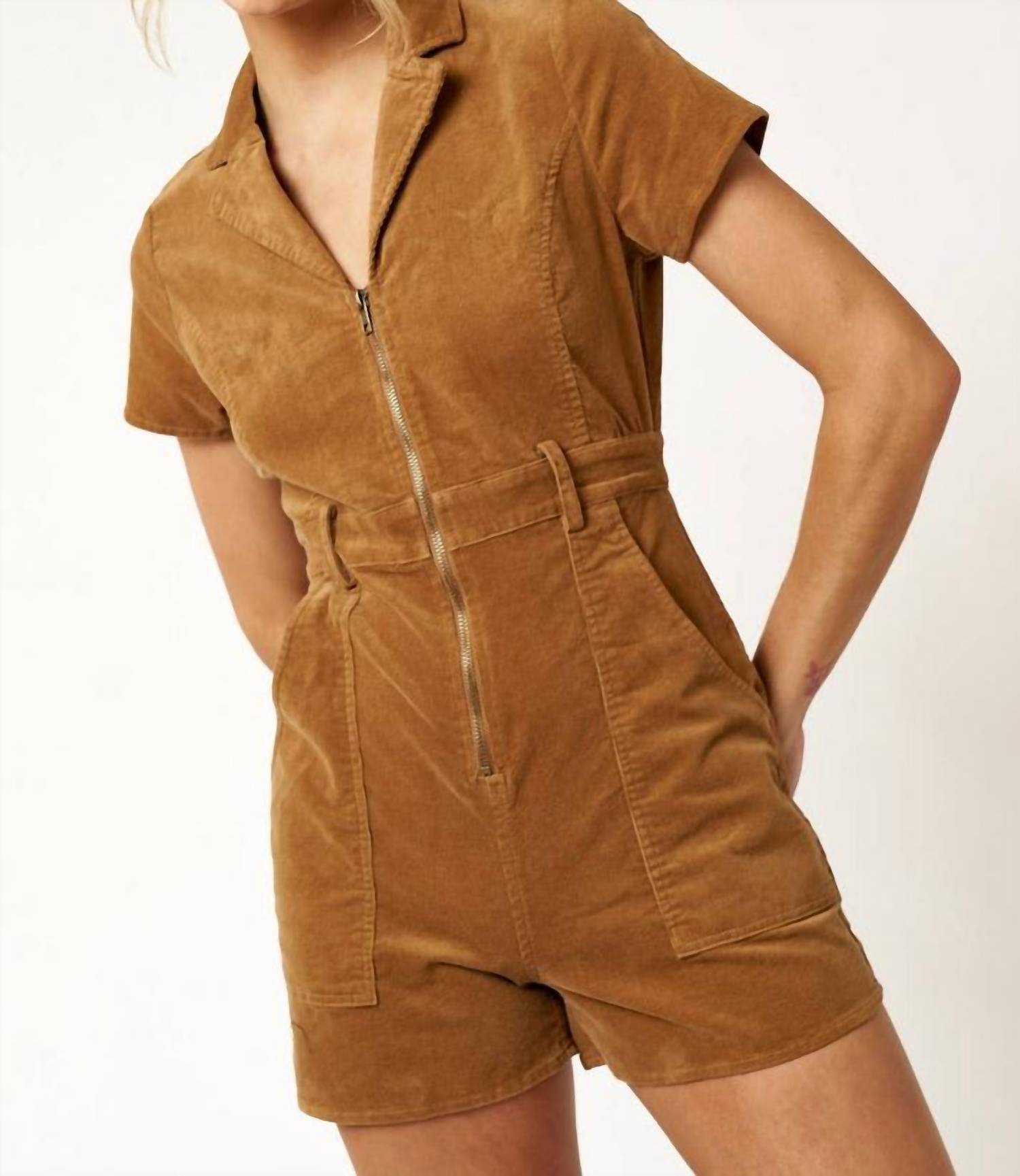 Blue Blush - Corduroy Zippered Romper