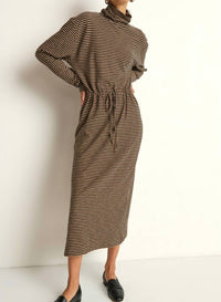 Nation LTD Mariel Long Sleeve Midi Dress in mini cocoa stripe - women's dress - alternate view