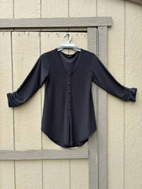 Sympli Women's Unity Henley Top in charcoal - women's long sleeve top