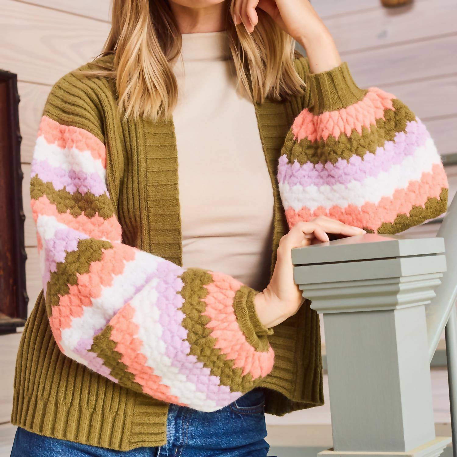 Mary Square Pippa Cardigan Green Sweater - women's cardigan - alternate view