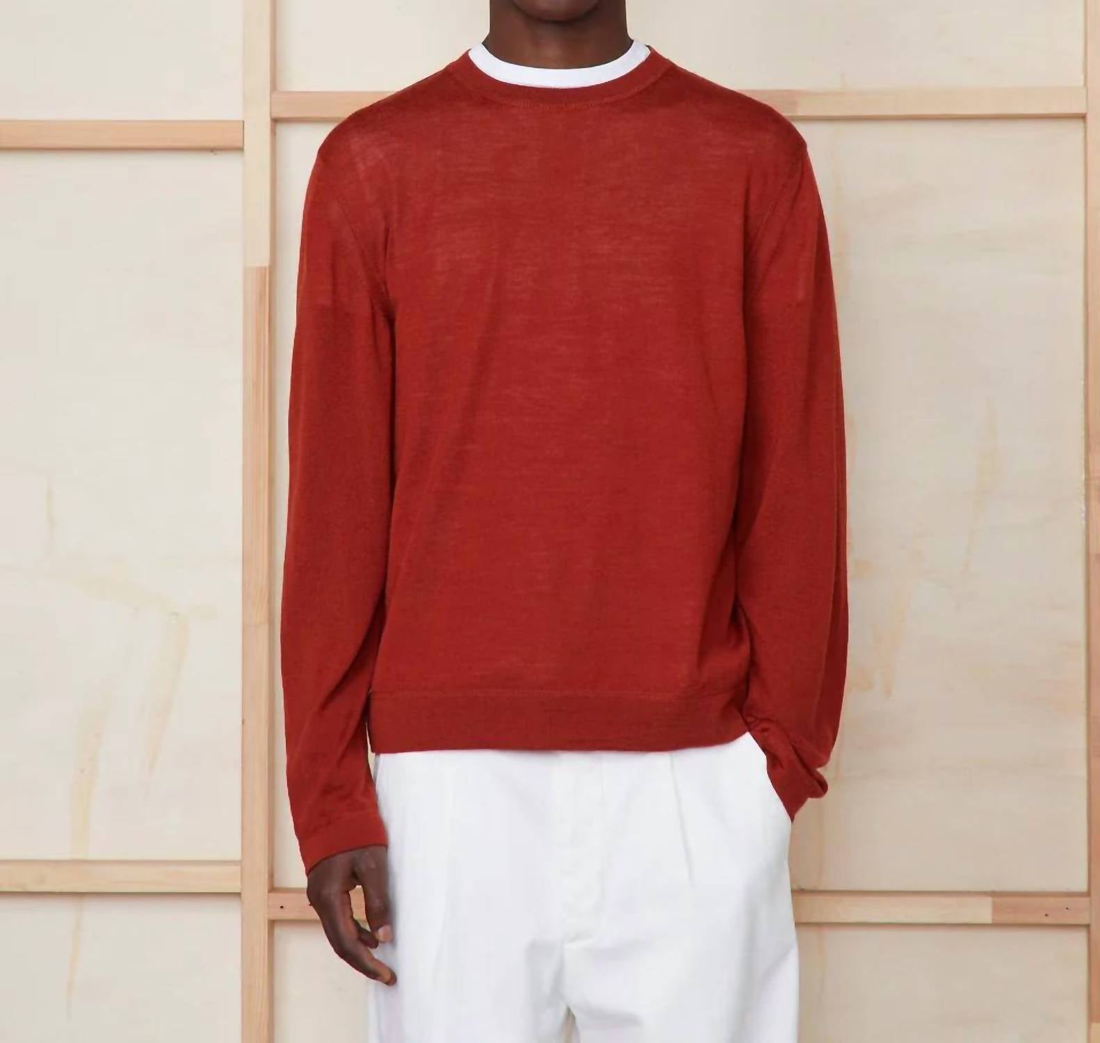 Officine Générale Nemo Italian Merino Wool Sweater in maple red - men's sweater
