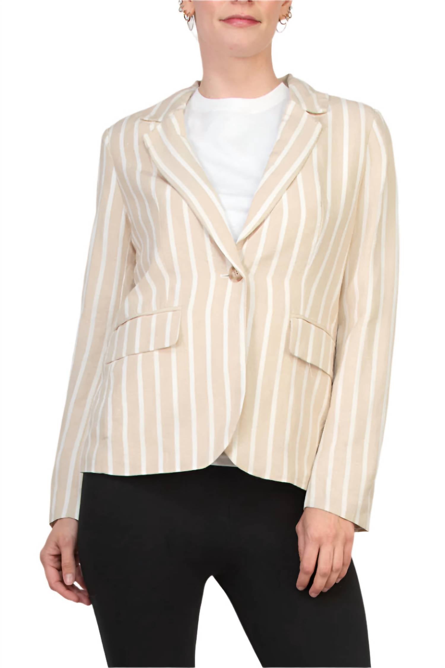 Philosophy - Women's Notched Collar Long Sleeve Linen Cotton Blend Blazer