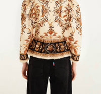 FARM RIO Lace Puff Sleeve Blouse in majestic garden sand - women's blouse - alternate view
