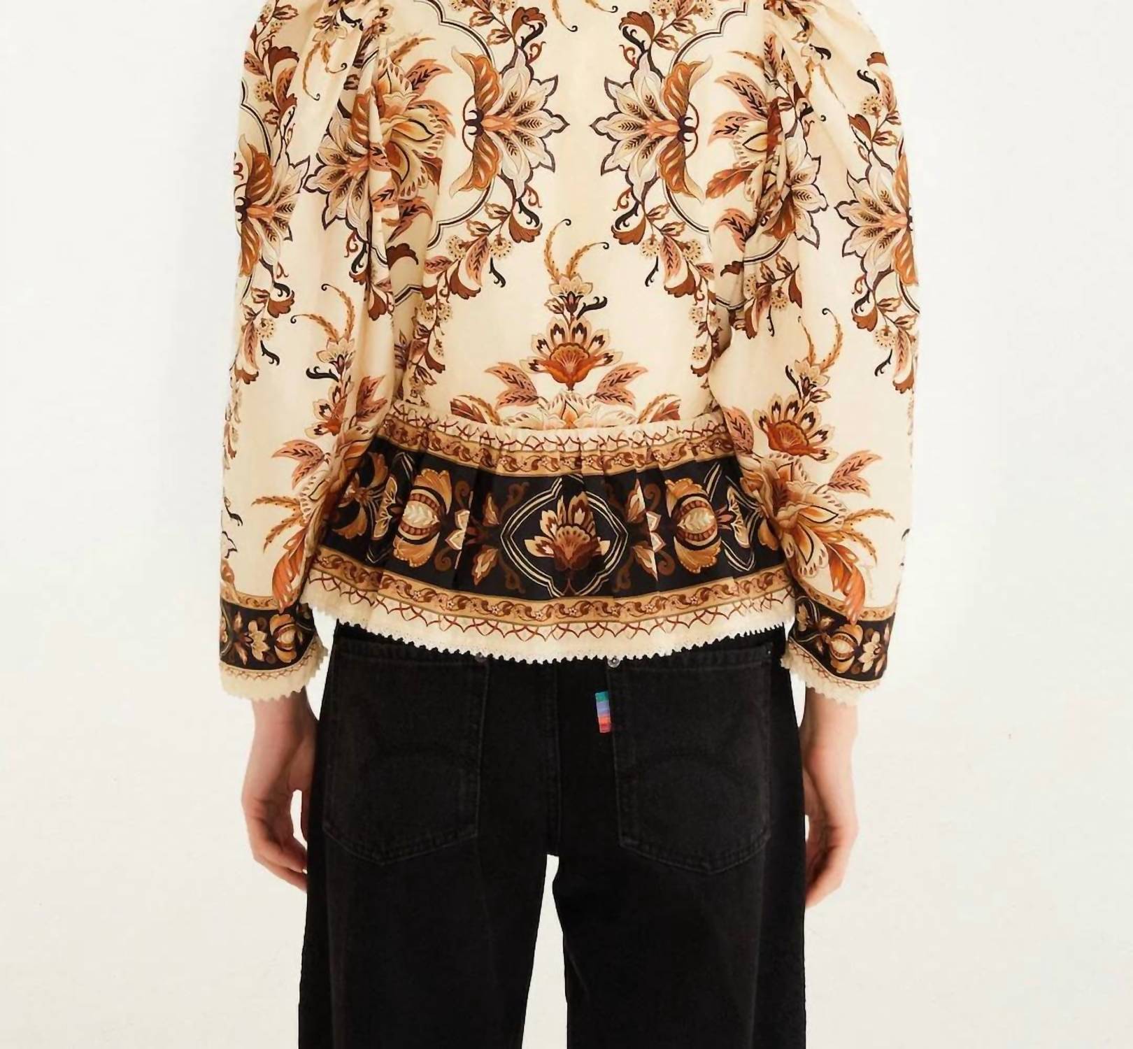 FARM RIO Lace Puff Sleeve Blouse in majestic garden sand - women's blouse - alternate view