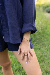 Miss Sparkling Breeze Long Sleeve Two-piece Shorts Set in navy - women's sleepwear - alternate view