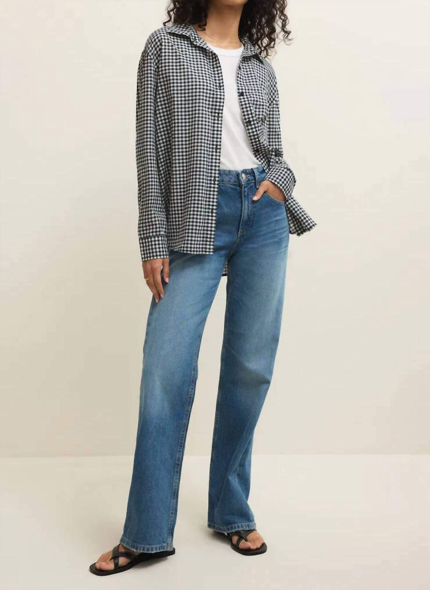 Z Supply Seaport Gingham Button Up Shirt in eclipse - women's shirt - detail view