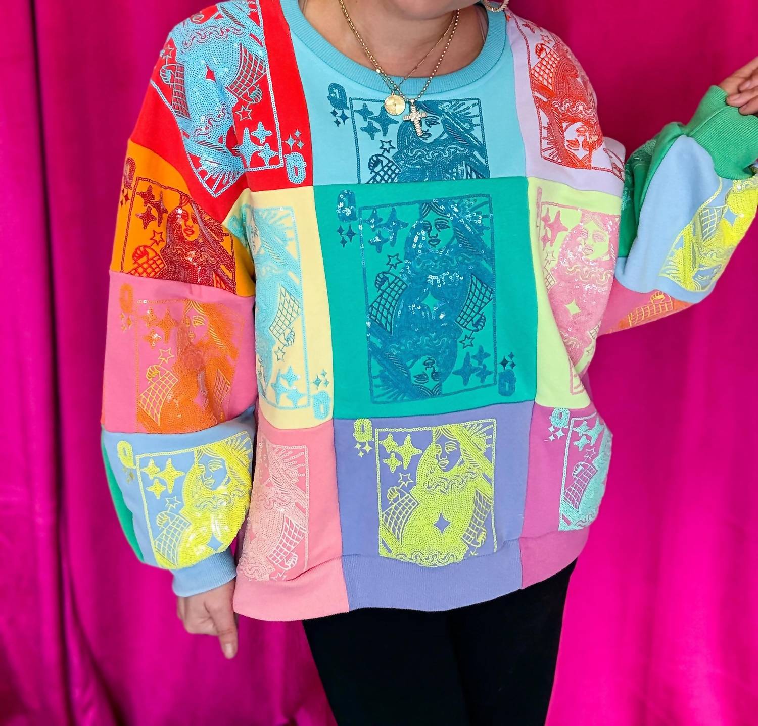 Queen Of Sparkles - Colorblock Card Logo Sweatshirt