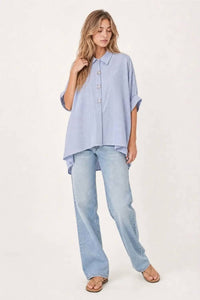 Q2 - Oversized Striped Poplin Blouse With Starfish Buttons