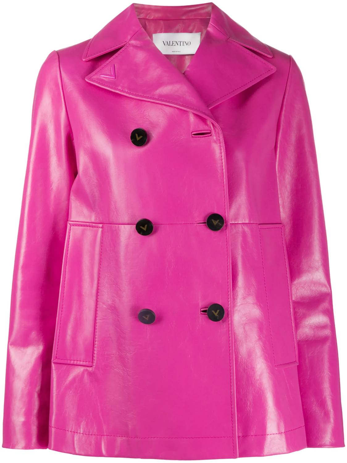 Valentino Double Breasted Leather Jacket in shocking pink - women's jacket - view 5