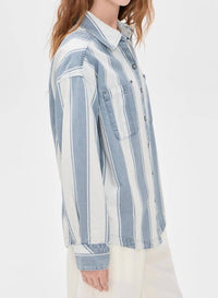 Free People Crossroads Stripe Button Down Shirt in indigo combo - women's shirt - view 4