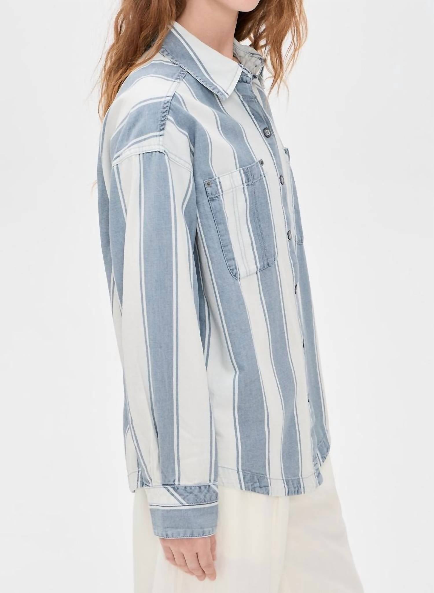 Free People Crossroads Stripe Button Down Shirt in indigo combo - women's shirt - view 4
