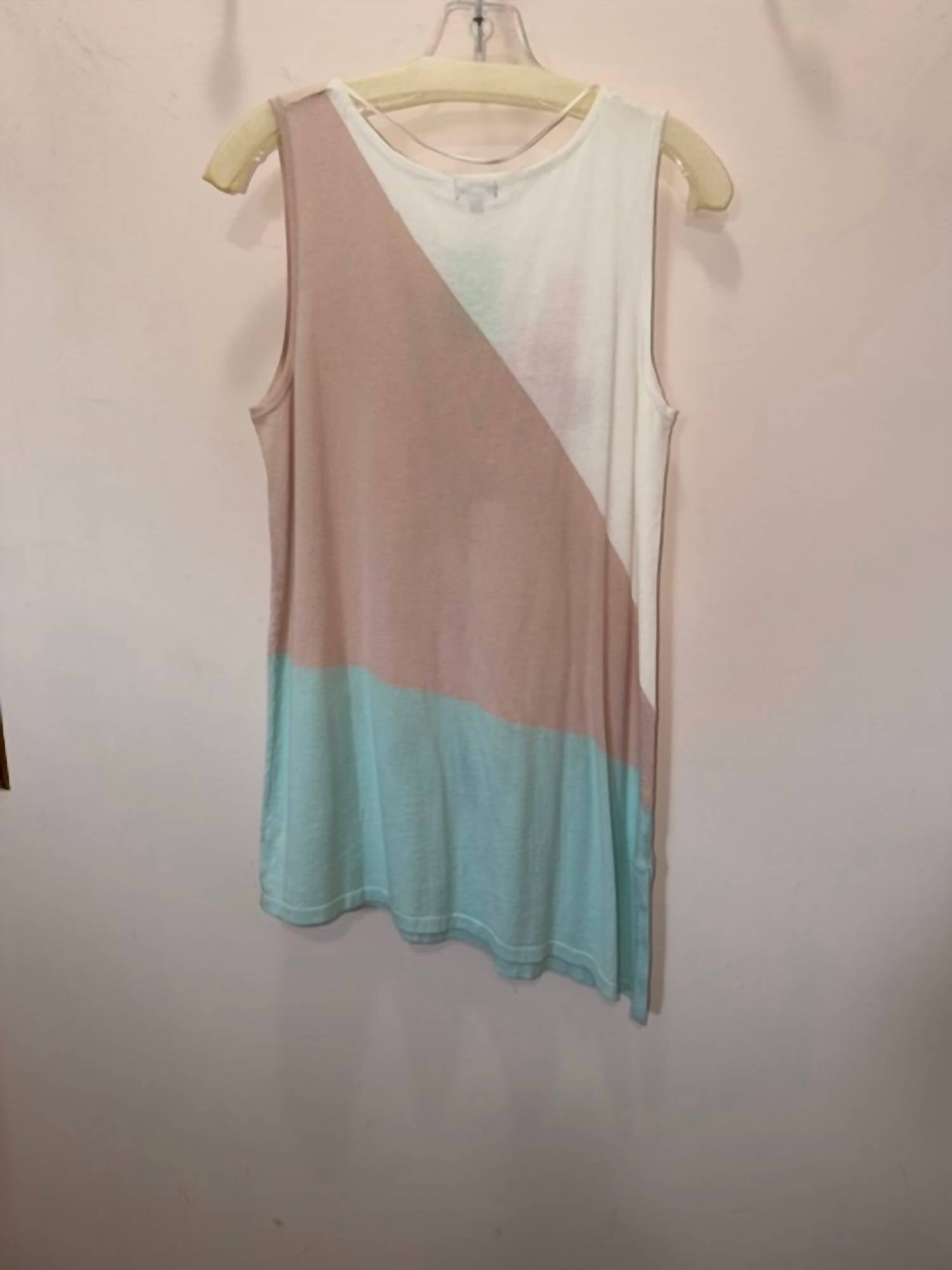 6 by Six Women's Assymetrical Sleeveless Sweater in natural aqua orange - women's sweater - detail view