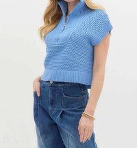 Entro - High Neck Half-zip Sweater Top