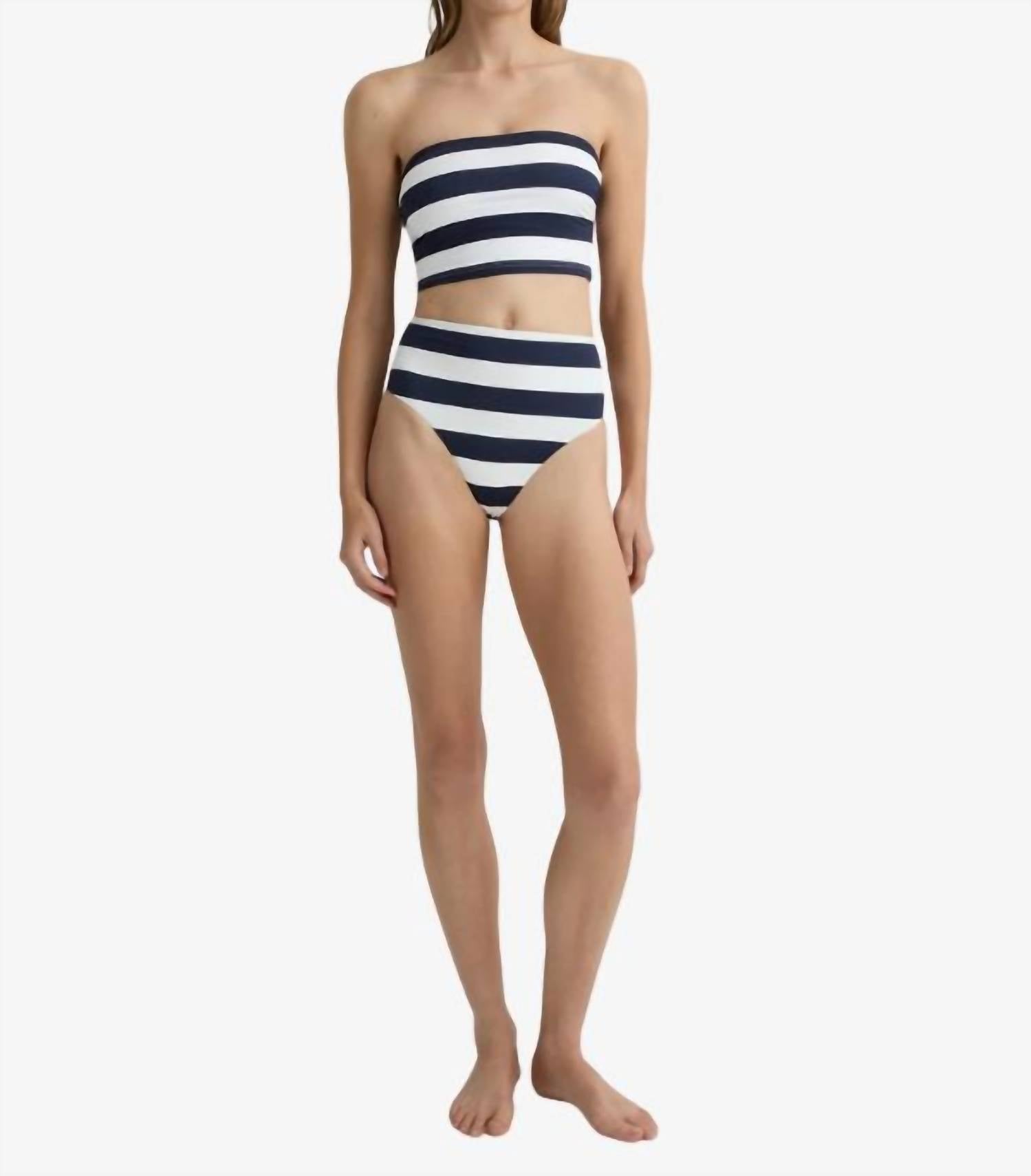 BONDI BORN Poppy Bikini Bottom in navy stripe - women's swimwear