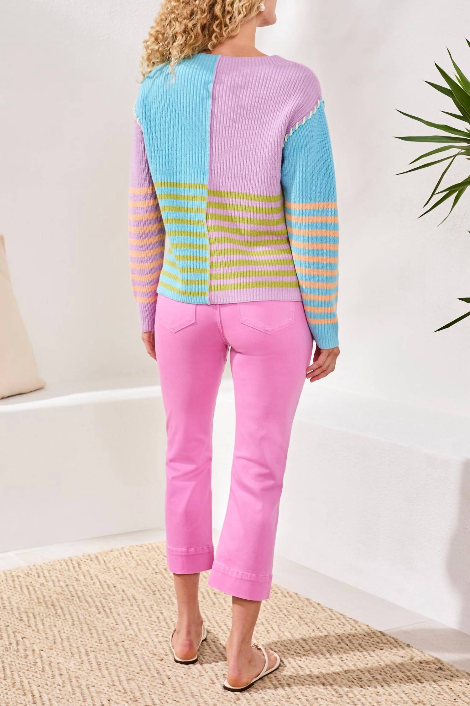 Tribal - Multi Stripe Textured Boat Neck Sweater