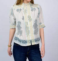 Ivy Jane - Metallic Trim Paisley Top