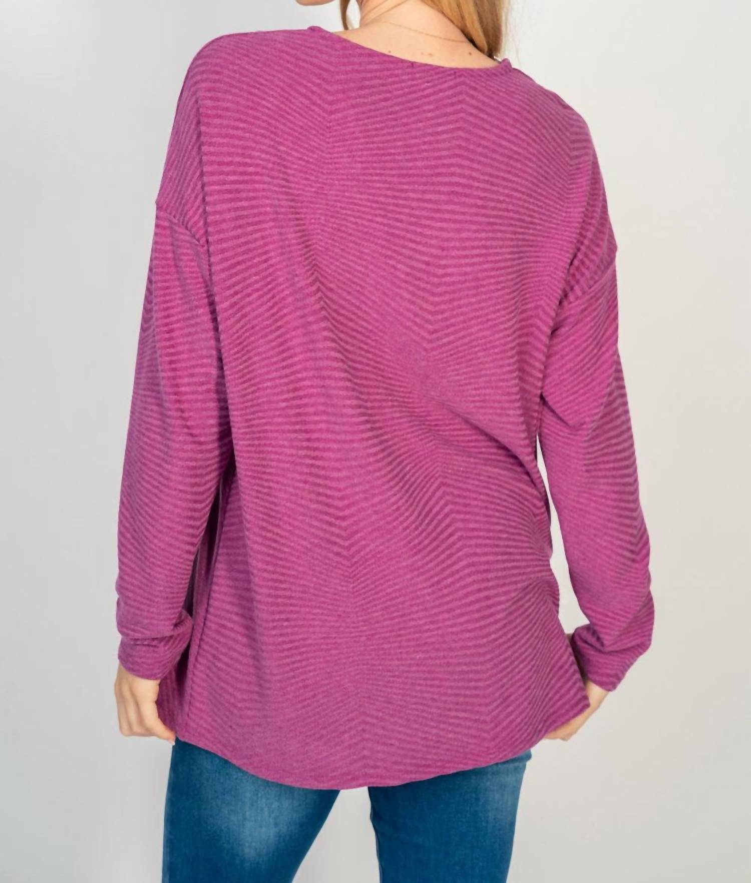White Birch - Zig Zag Knit V-neck Top