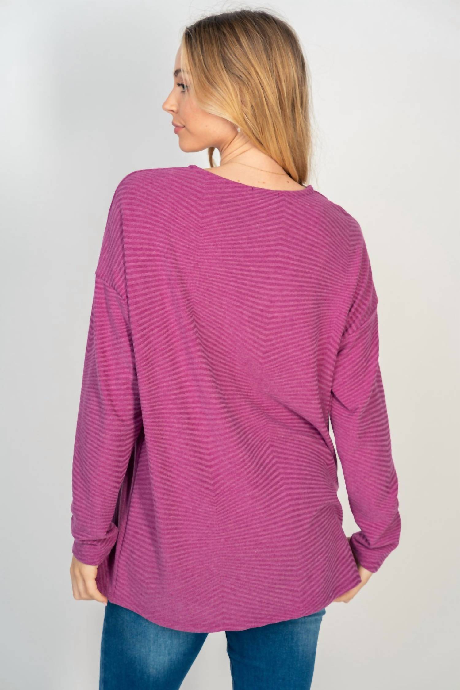 White Birch - Zig Zag Knit V-neck Top
