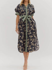 Entro - Women's Silva Floral Short Puff Sleeve Shirt Midi Dress