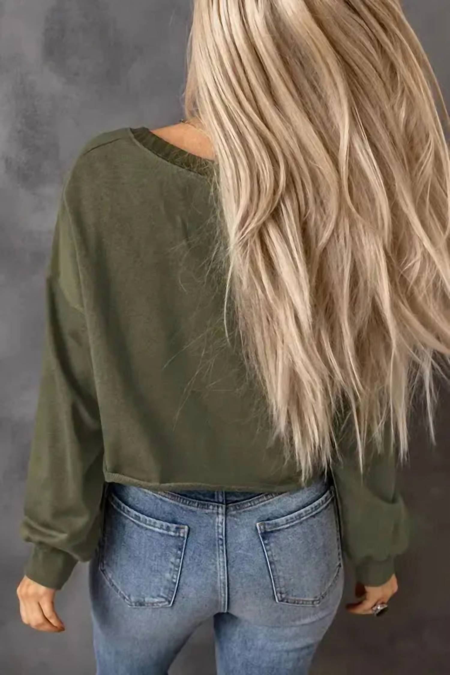 Shewin - Drop Shoulder Cropped Sweater