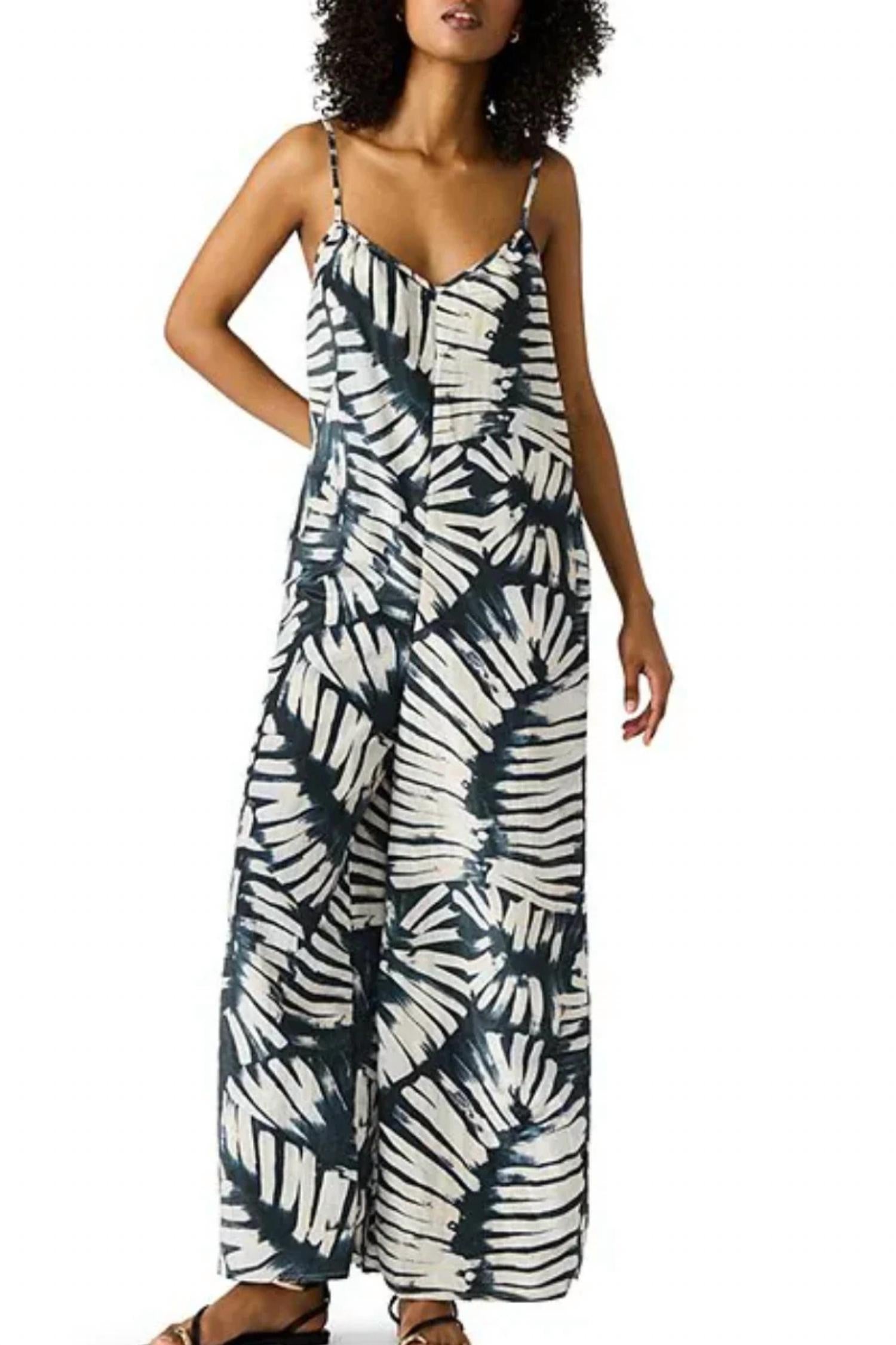 STEVE MADDEN Desdemona Printed Crinkled Jumpsuit in black white - women's pants