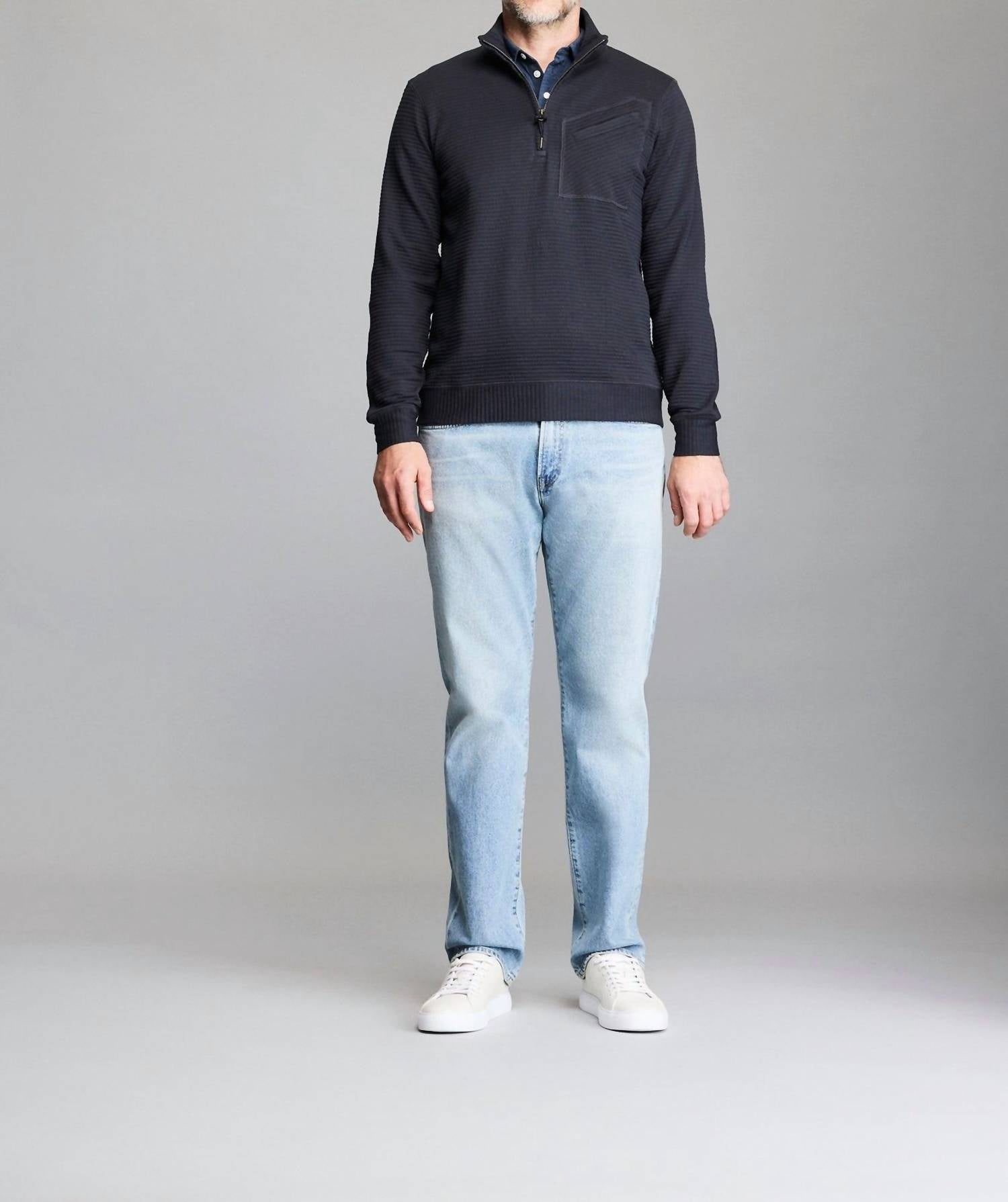 Billy Reid Lightweight Half Zip Pullover in dark navy - men's sweater