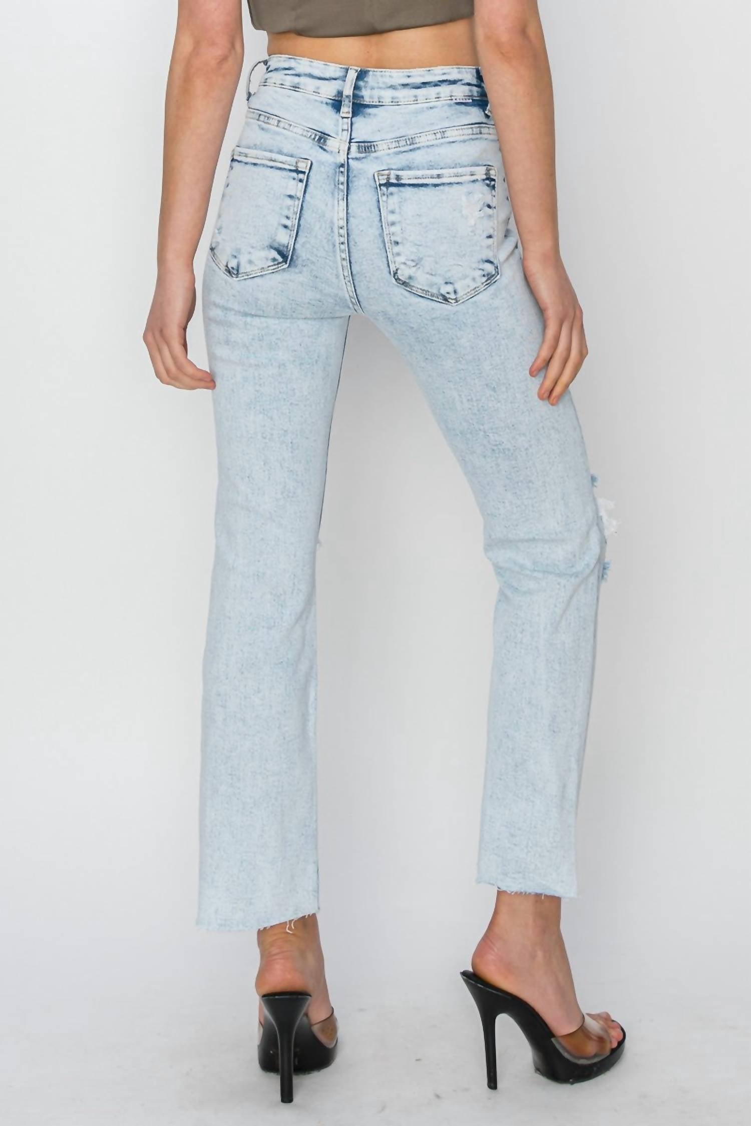 Risen - High Rise Knee Distressed Ankle Jeans