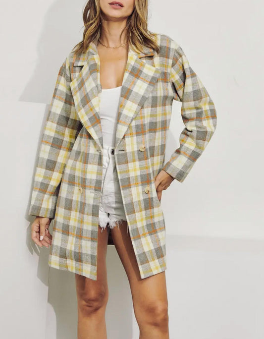 DOUBLE-BREASTED OVERSIZED CHECKED COAT