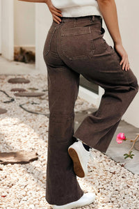 Little Daisy Closet Washed Retro Wide Leg Jeans in mocha brown - women's jeans - alternate view