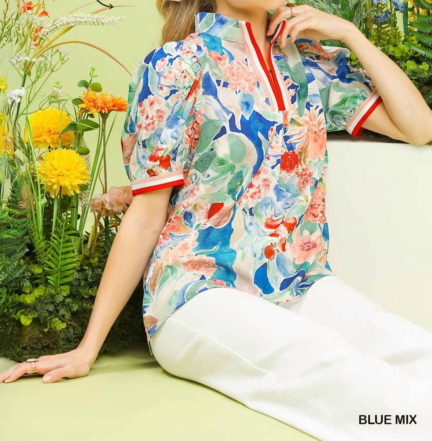 Umgee - Jacquard Bloomscape Print Top