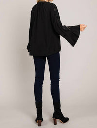 Cotton Bleu - Embroidered Sleeve Casual Top