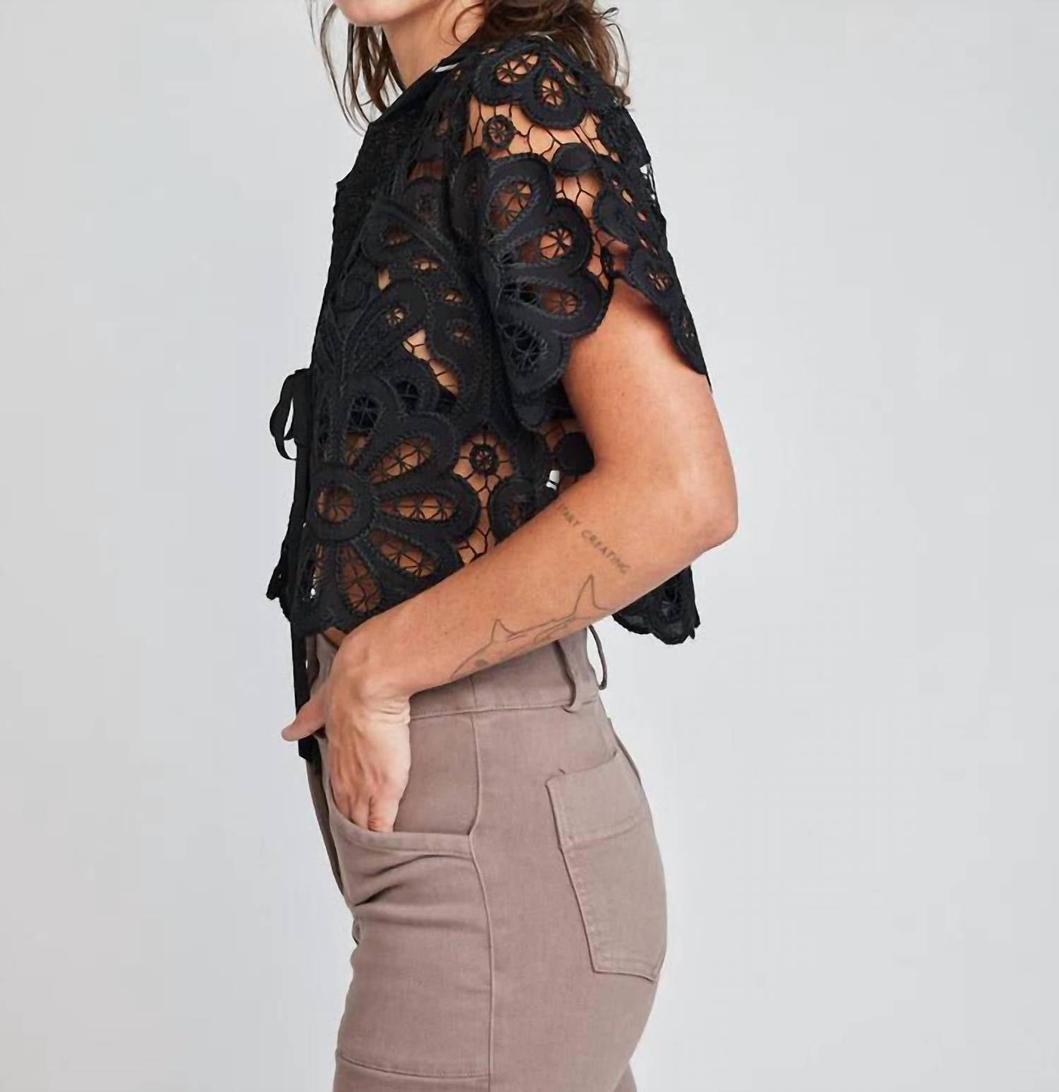 Self Contrast - Emaline Open Tie Crop Shirt