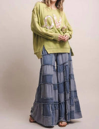 Blue Velvet - Wide Leg Patchwork Chambray Tiered Pants