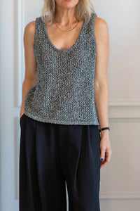 Marle Nova Top in black ivory melange - women's tank top - detail view